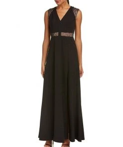 Formal Gowns Aidan Mattox - MN1E201092 Lace Paneled Cap Sleeve Crepe A-line Gown
