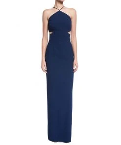 Aidan Mattox - MN1E202134 Halter Crepe Cutout Column Evening Gown Formal Gowns