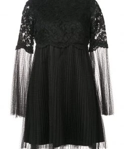 Aidan Mattox - MN1E202454 Floral Lace Long Sleeve Pleated A-line Dress Cocktail Dresses
