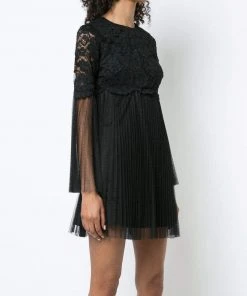 Aidan Mattox - MN1E202454 Floral Lace Long Sleeve Pleated A-line Dress Cocktail Dresses