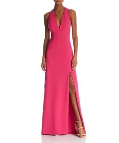 Aidan Mattox - MN1E202458 Sleeveless V-Neck Plain Slit Colum Gown Formal Gowns