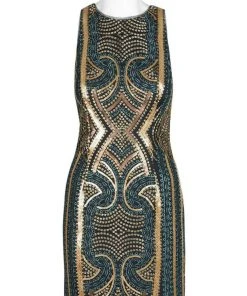 Aidan Mattox - MN1E202899 Embroidered Sequined Jewel Neck Sheath Dress Cocktail Dresses