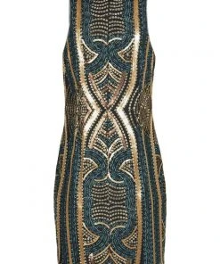 Aidan Mattox - MN1E202899 Embroidered Sequined Jewel Neck Sheath Dress Cocktail Dresses