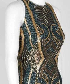 Aidan Mattox - MN1E202899 Embroidered Sequined Jewel Neck Sheath Dress Cocktail Dresses