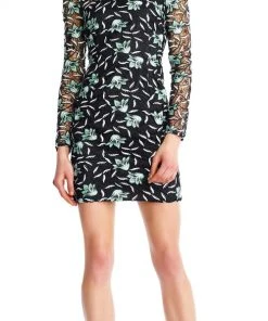 Aidan Mattox - MN1E202901 Embroidered Lace Long Sleeves Sheath Dress Cocktail Dresses