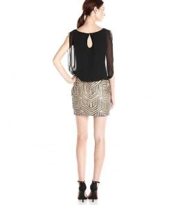 Aidan Mattox - Sequined Bateau Neck Chiffon Sheath Dress 151A96540