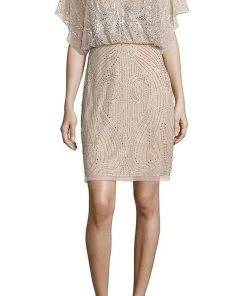 Aidan Mattox - Sequined V-Neck Blouson Short Dress MD1E200692 - 1 Pc Silver In Size 0 Available