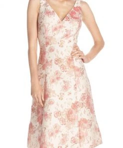 Aidan Mattox Sleeveless V-Neck Floral Cocktail Dress MD1E200066 - 1 Pc Watermelon Multi In Size 6 Available