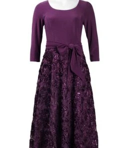 Alex Evenings - 1121875 Quarter Sleeve Jersey Lace Tea Length Dress