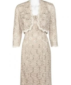 Alex Evenings - 1122090 Allover Lace Sequin Dress With Bolero Cocktail Dresses
