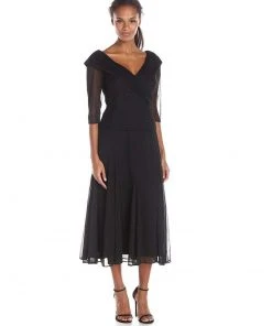 Alex Evenings - 132141 Ruched Off Shoulder Tea Length Dress 8 Alex Evenings - 132141 Ruched Off Shoulder Tea Length Dress