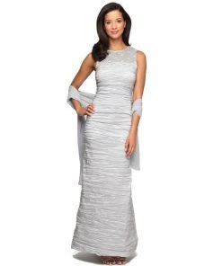 Alex Evenings - 166390 Illusion Lace Ruche-Textured Sheath Gown Formal Gowns