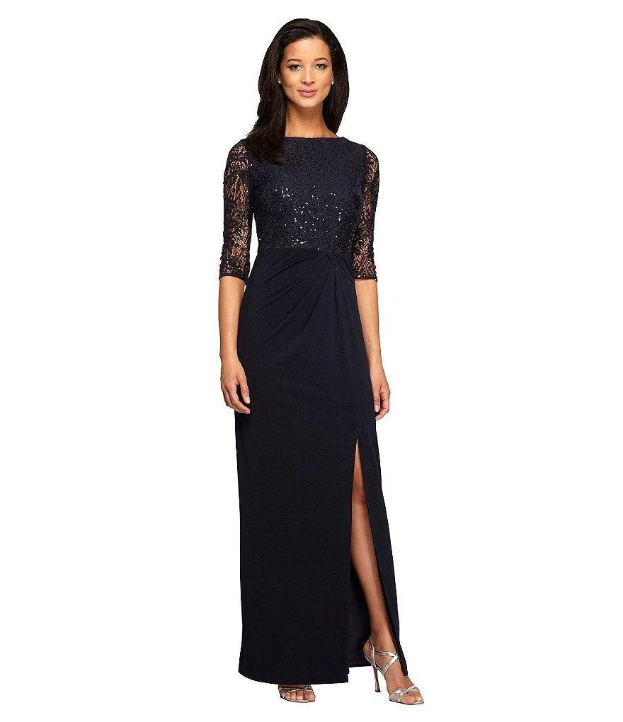 Formal Gowns Alex Evenings - 2121457 Sequined Lace Bateau Evening Dress In Deep Navy 3 Formal Gowns Alex Evenings - 2121457 Sequined Lace Bateau Evening Dress In Deep Navy