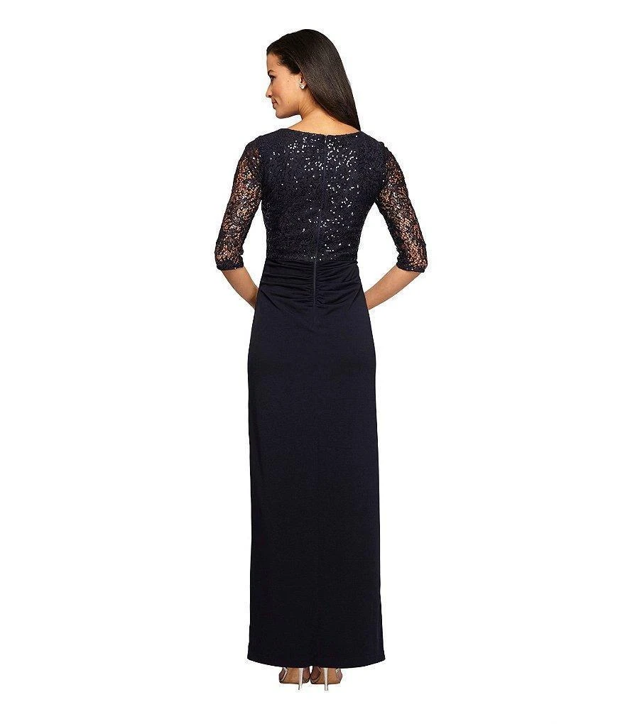Formal Gowns Alex Evenings - 2121457 Sequined Lace Bateau Evening Dress In Deep Navy 4 Formal Gowns Alex Evenings - 2121457 Sequined Lace Bateau Evening Dress In Deep Navy
