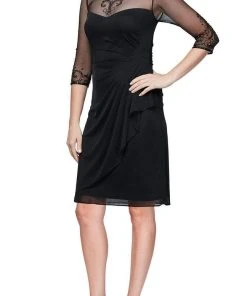 Alex Evenings - 8132918 Beaded Illusion Quarter Sleeve Draped Dress