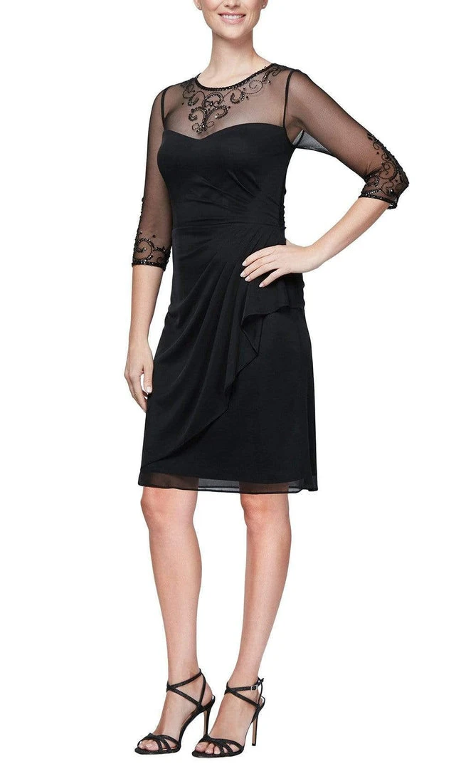 Alex Evenings - 8132918 Beaded Illusion Quarter Sleeve Draped Dress 3 Alex Evenings - 8132918 Beaded Illusion Quarter Sleeve Draped Dress