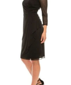 Alex Evenings - 8132918 Beaded Illusion Quarter Sleeve Draped Dress 13 Alex Evenings - 8132918 Beaded Illusion Quarter Sleeve Draped Dress