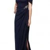 Formal Gowns Alex Evenings - Draped Cold Shoulder Evening Dress 232902 - 1 Pc Navy In Size 14P And 1 Pc Wine In Size 16P Available