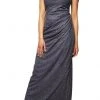 Alex Evenings - Draped Glitter Sheath Evening Dress 233026 - 1 Pc Smoke In Size 14P Available Formal Gowns