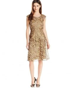 Alex Evenings - Floral Embroidered Cap Sleeve Bateau A-line Dress - 1 Pc. Black Copper In Size 6 Available Cocktail Dresses