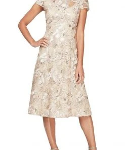 Alex Evenings - Floral Soutache Dress 81122331 - 1 Pc Champagne In Size 12 Available Cocktail Dresses