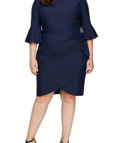 Cocktail Dresses Alex Evenings - Jewel Neck Sheath Formal Dress 434183 - 1 Pc Navy In Size 16W Available