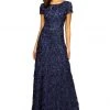 Alex Evenings - Rosette Lace Sequin Short Sleeve A-Line Gown 212788 - 1 Pc Navy In Size 12P Available Formal Gowns 2 Alex Evenings - Rosette Lace Sequin Short Sleeve A-Line Gown 212788 - 1 Pc Navy In Size 12P Available Formal Gowns