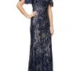 Alex Evenings - V-Neck Floral Sequin Formal Gown 8196611 - 1 Pc Navy Nude In Size 6 Available