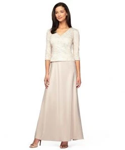 Alex Evenings - V Neck Quarter Length Sleeves Long Dress 281047 Formal Gowns