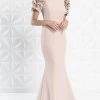 Alexander By Daymor - Beaded Ruffled Sleeve Evening Dress 1270 - 1 Pc Suntan In Size 12 Available
