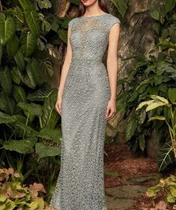 Alexander By Daymor Fully Lace Cap Sleeve Bateau Sheath Dress 975 - 1 Pc Navy In Sizes 10 Available Formal Gowns