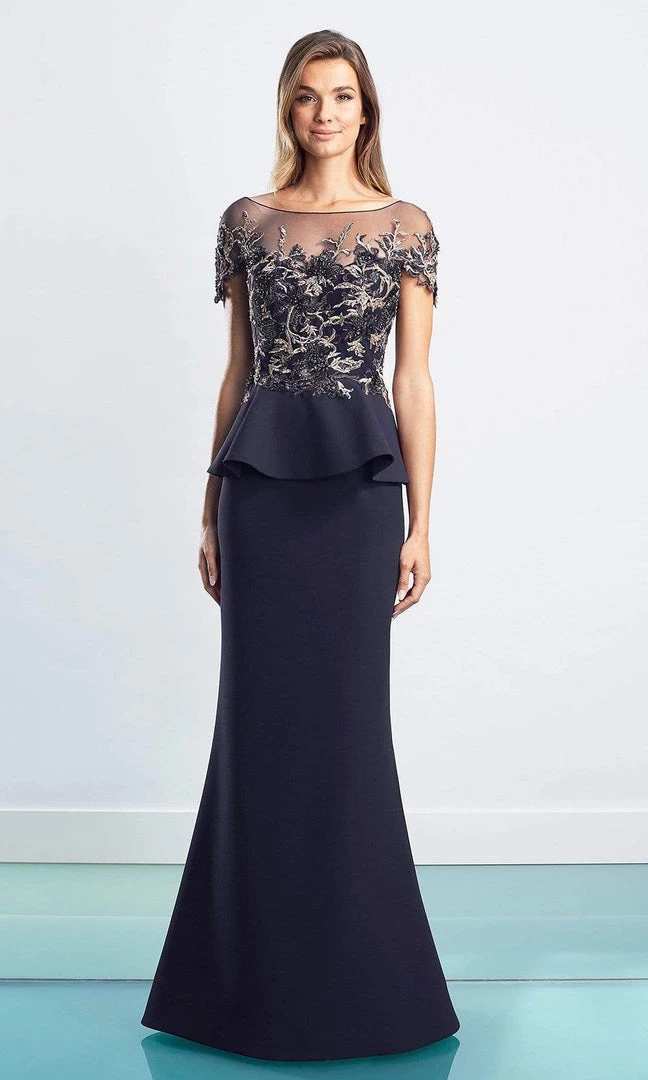 Formal Gowns Alexander By Daymor - Lace Embroidered Peplum Gown 1459 - 1 Pc Navy In Size 8 Available 3 Formal Gowns Alexander By Daymor - Lace Embroidered Peplum Gown 1459 - 1 Pc Navy In Size 8 Available
