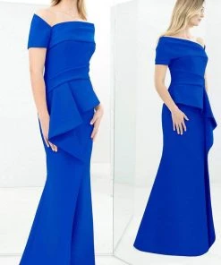 Formal Gowns Alexander By Daymor - One Shoulder Ruffled Peplum Mermaid Gown 1361 - 1 Pc Blue In Size 20 Available