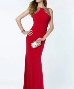 Formal Gowns Alyce Paris - 1155 Gilt Beaded Cutout Back Long Gown