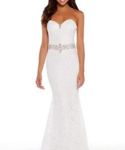 Formal Gowns Alyce Paris - 1305 Crystal Ornate Waist Lace Mermaid Gown 8 Formal Gowns Alyce Paris - 1305 Crystal Ornate Waist Lace Mermaid Gown