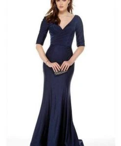 Alyce Paris - 27016 V Neck Half Sleeves Mermaid Evening Dress Formal Gowns
