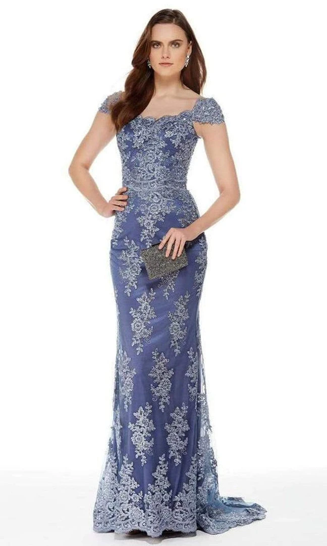 Formal Gowns Alyce Paris - 27042 Scalloped Lace Cap Sleeves Evening Gown 3 Formal Gowns Alyce Paris - 27042 Scalloped Lace Cap Sleeves Evening Gown