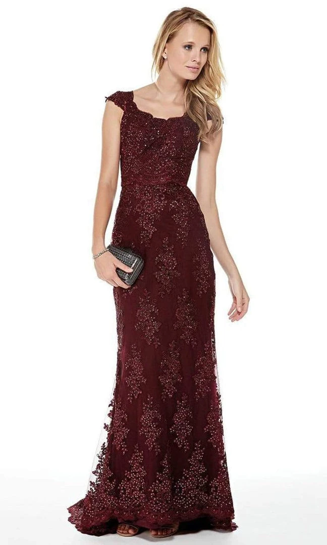 Formal Gowns Alyce Paris - 27042 Scalloped Lace Cap Sleeves Evening Gown 5 Formal Gowns Alyce Paris - 27042 Scalloped Lace Cap Sleeves Evening Gown