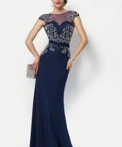 Formal Gowns Alyce Paris - 27109 Beaded Illusion Evening Dress - 1 Pc Light Taupe In Size 2 Available