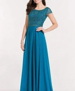 Formal Gowns Alyce Paris - 27191 Embellished Short Illusion Sleeve A-Line Evening Dress - 1 Pc Slate Grey In Size 10 Available