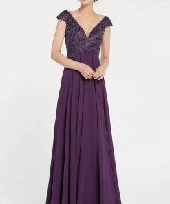 Alyce Paris - 27246 V-neck Empire Waist Chiffon A-line Dress 1 Pc Deep Claret In Size 4 Available Formal Gowns