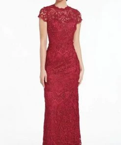 Formal Gowns Alyce Paris - 27289 Cap Sleeved Allover Lace Dress With Cutout Back - 1 Pc Wine In Size 6 Available
