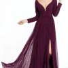 Formal Gowns Alyce Paris - 27304 Long Sleeves V Neck Jersey Dress With Slit - 2 Pc Claret In Size 16 And 20 Available