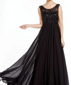 Alyce Paris - 27316 Sleeveless Beaded Scoop Neck Flowy Chiffon Gown - 1 Pc Black In Size 26 Available