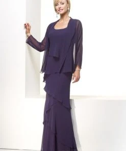 Alyce Paris - 29292 Layered Chiffon Dress With Long Sleeved Jacket Formal Gowns