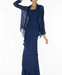 Alyce Paris - 29292 Layered Chiffon Dress With Long Sleeved Jacket Formal Gowns