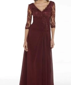 Alyce Paris - 29364 Ruched V-neck A-line Dress - 1 Pc Blue Coral In Size 16 Available Formal Gowns