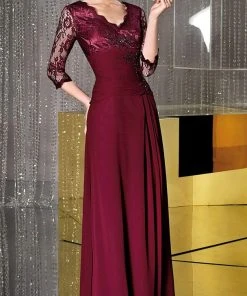 Alyce Paris - 29364 Ruched V-neck A-line Dress - 1 Pc Blue Coral In Size 16 Available Formal Gowns