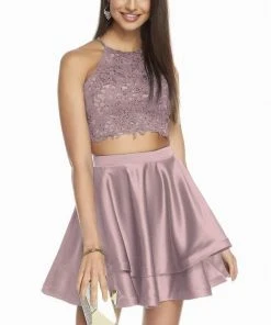 Alyce Paris - 3825 Two-Piece Beaded Lace Top Satin Cocktail Dress