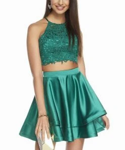 Alyce Paris - 3825 Two-Piece Beaded Lace Top Satin Cocktail Dress